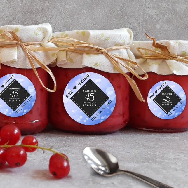 Adesivo Redondo Aniversário de Casamento do Elegante 45º Sapphire (Elegant 45th Sapphire Wedding Anniversary Round Sticker Cover Photo.)