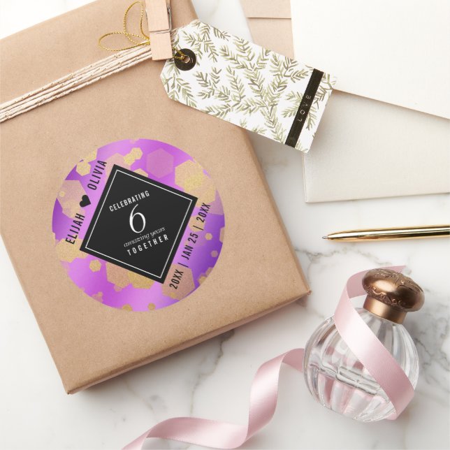 Adesivo Redondo Aniversário de Casamento do Elegante 6 Ametyst (Presentear)