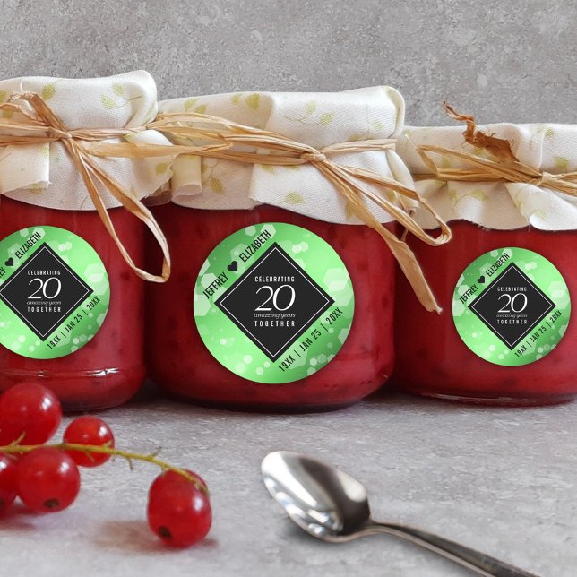 Adesivo Redondo Aniversário de Casamento Elegante 20 Emerald (Elegant 20th Emerald Wedding Anniversary Round Sticker Cover Photo.)