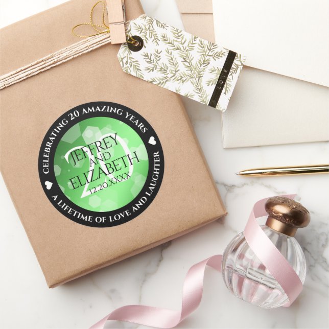 Adesivo Redondo Aniversário de Casamento Elegante 20 Emerald (Presentear)