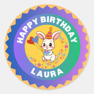 Adesivo Redondo Aniversário de Coelho Fofo