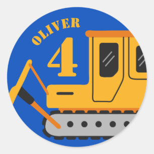 Adesivo Redondo Aniversário de Construção de Crianças Azuis e Cute