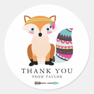 Adesivo Redondo Aniversário de criança Colorido Tribal Fox Obrig