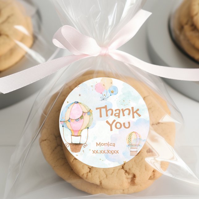 Adesivo Redondo Aniversário de criança de balões de ar quente com  (Criador carregado)