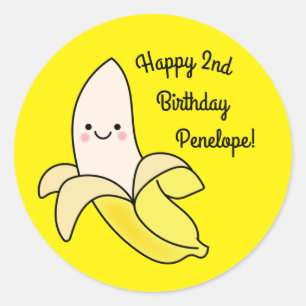 Adesivo Redondo Aniversário de criança de Banana Cute