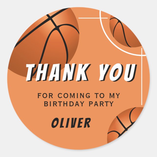 Adesivo Redondo Aniversário de criança de basquete desportivo Obri (Frente)