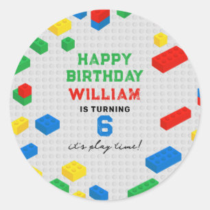 Adesivo Redondo Aniversário de criança de blocos construtivos de t