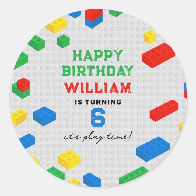 Adesivo Redondo Aniversário de criança de blocos construtivos de t (Frente)