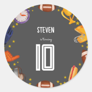 Adesivo Redondo Aniversário de criança de bola de futebol american