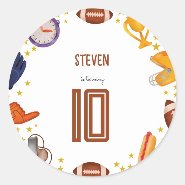 Adesivo Redondo Aniversário de criança de bola de futebol american (Frente)