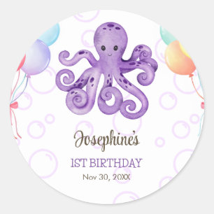 Adesivo Redondo Aniversário de criança de Bolha de Octopus