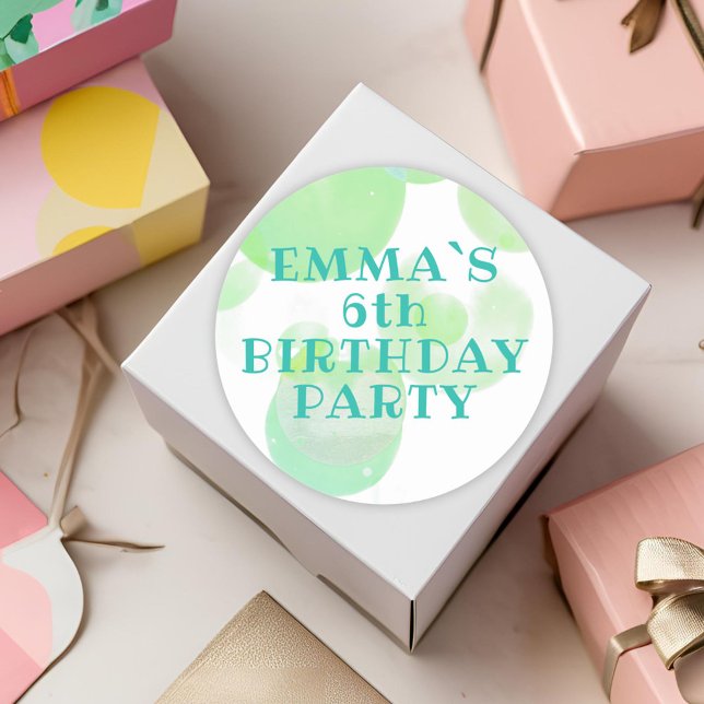 Adesivo Redondo Aniversário de criança de bolhas verdes e azuis (Criador carregado)