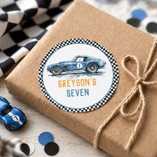 Adesivo Redondo Aniversário de criança de Carro Azul Legal para Me