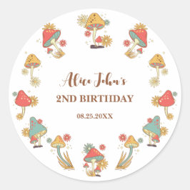 Adesivo Redondo Aniversário de criança de Cogumelo Psicodélico Gro
