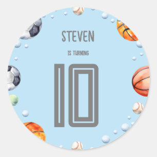 Adesivo Redondo Aniversário de criança de esportes de esferas