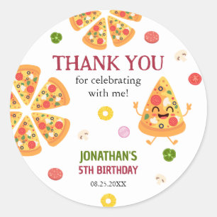 Adesivo Redondo Aniversário de criança de festa da pizza colorida 