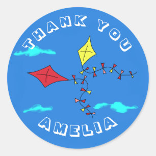 Adesivo Redondo Aniversário de criança de Nome Amarelo Vermelho 