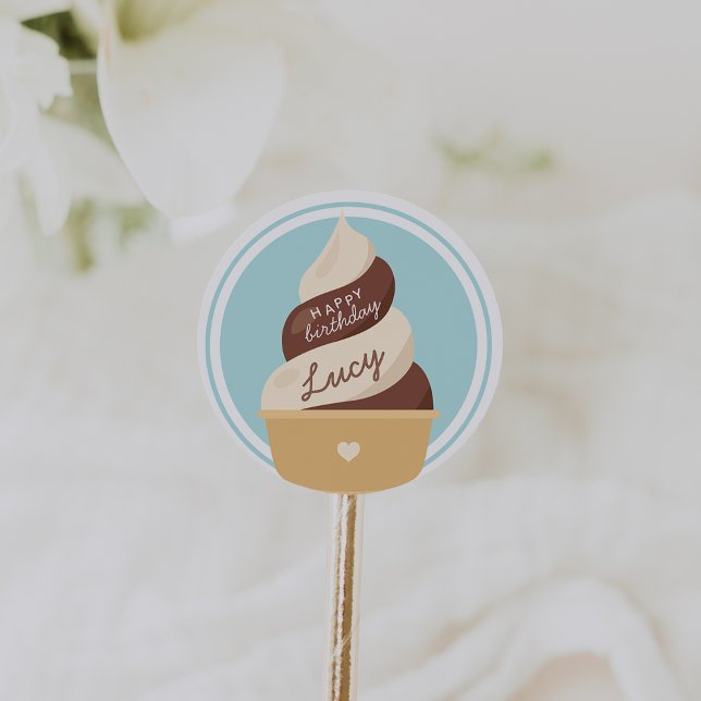 Adesivo Redondo Aniversário de criança de Sorvete de espiral Vanil (Criador carregado)