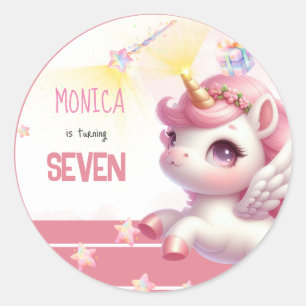 Adesivo Redondo Aniversário de criança de unicórnio pastel de magi
