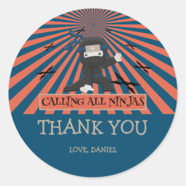 Adesivo Redondo Aniversário de criança do Guerreiro Ninja Cute