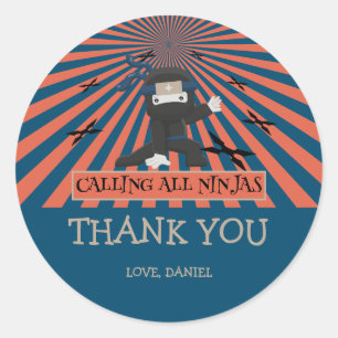 Adesivo Redondo Aniversário de criança do Guerreiro Ninja Cute