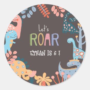 Adesivo Redondo Aniversário de criança do vamos Dinos