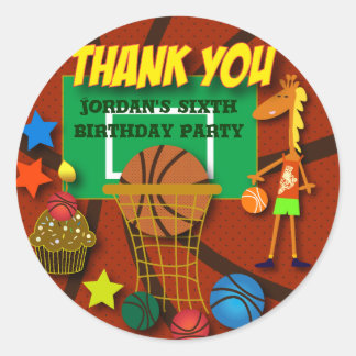 Adesivo Redondo Aniversário de criança Obrigado Stickers: Basquete