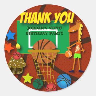 Adesivo Redondo Aniversário de criança Obrigado Stickers: Basquete