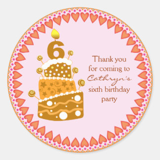Adesivo Redondo aniversário de criança Obrigado Stickers: Bolo de