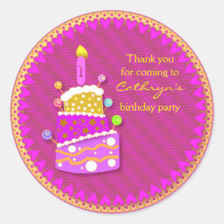 Adesivo Redondo aniversário de criança Obrigado Stickers: Bolo de