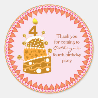 Adesivo Redondo aniversário de criança Obrigado Stickers: Bolo de