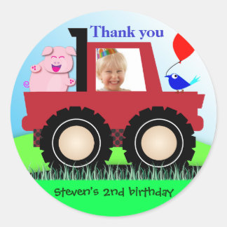 Adesivo Redondo Aniversário de criança Obrigado Stickers: Caminhão
