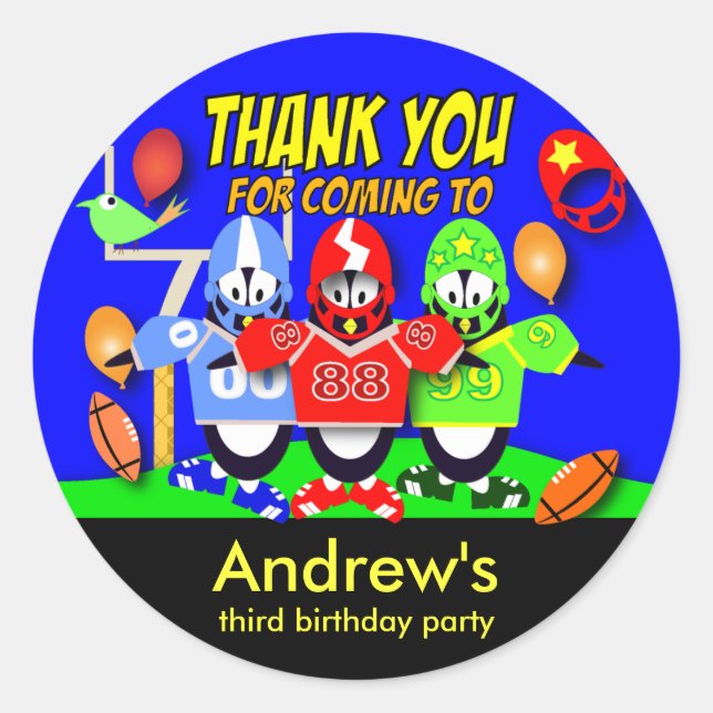 Adesivo Redondo Aniversário de criança Obrigado Stickers: Futebol  (Frente)