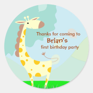 Adesivo Redondo Aniversário de criança Obrigado Stickers: Girafa