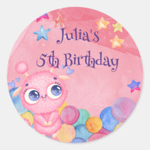 Adesivo Redondo Aniversário de criança Pequeno e Bonito Monstro