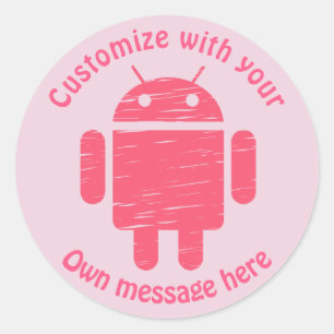 Adesivo Redondo Aniversário de criança Personalizado Robot Rosa