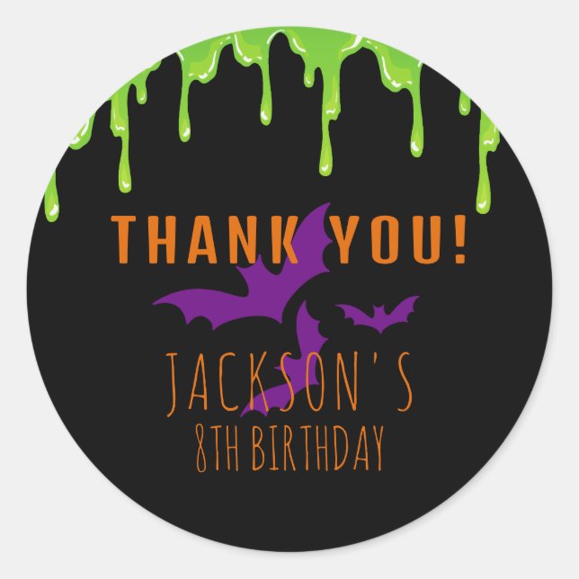 Adesivo Redondo Aniversário de criança Spooky Halloween Obrigado (Frente)