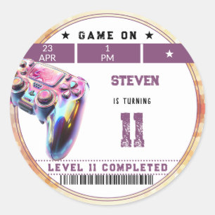 Adesivo Redondo aniversário de criança videos games