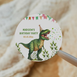 Adesivo Redondo Aniversário de Dinossauro
