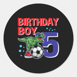 Adesivo Redondo Aniversário de Dinossauro Menino de 5 Anos Futebol