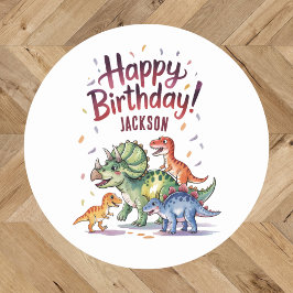 Adesivo Redondo Aniversário de Dinossauro Personalizado Fofinho