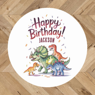 Adesivo Redondo Aniversário de Dinossauro Personalizado Fofinho