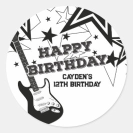 Adesivo Redondo Aniversário de Estrela do Rock Guitarra Preto Bran