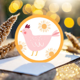 Adesivo Redondo Aniversário de frango com Páscoa de Fazenda de Pin
