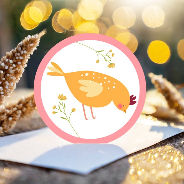 Adesivo Redondo Aniversário de frango com Páscoa de Fazenda de Pin (Criador carregado)