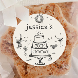 Adesivo Redondo Aniversário de Funky Cocktail Desenhado à Mão Capr