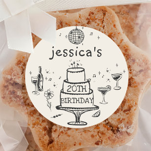 Adesivo Redondo Aniversário de Funky Cocktail Desenhado à Mão Capr