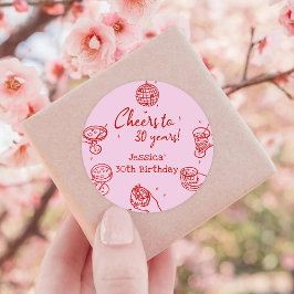 Adesivo Redondo Aniversário de Funky Cocktail Desenhado à Mão em R