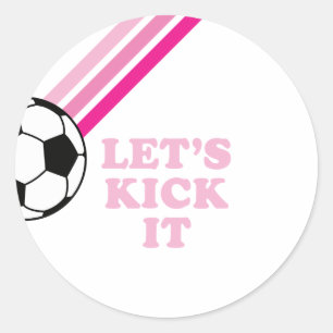 Adesivo Redondo Aniversário de Futebol Listras Rosa Vamos Chutar