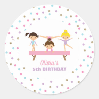 Adesivo Redondo Aniversário de ginástica pastel